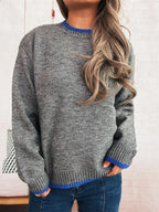 Women's Sweater Knit Ribbed Contrast Trim Long Sleeve Pullover 987e37b5068b4095a9552d8336aa3910-Max-Origin Trendsi