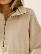 BiBi Womens Hoodie Fleece Oatmeal Stitch Detailed Elastic Hem Half Zip 9883cdbf-944a-404b-95d7-b354d31d2adb-Max-Origin Trendsi