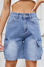 Cargo Shorts Denim Women's Raw Hem Medium Washed Pocketed Bermuda Medium 988a4ec1-03ed-47d9-a9d1-f3c072f2ecb6-Min Trendsi