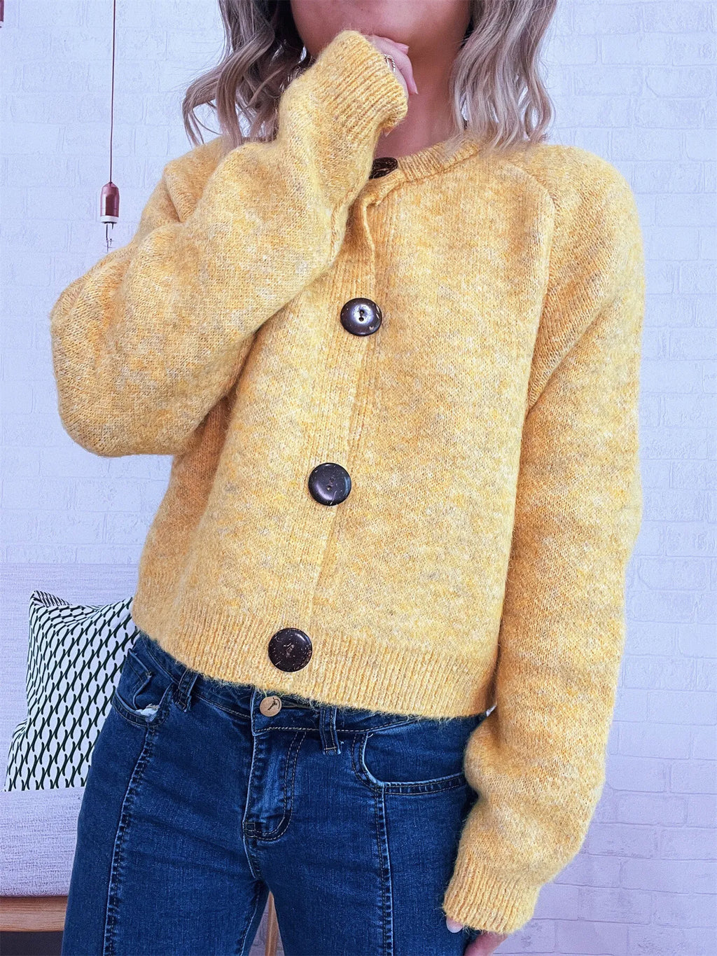 Women's Cardigan Button-Up Raglan Sleeve Casual Knit Top Yellow One Size 9890a3187508408fb77c04c9bca3a00e-Max-Origin Trendsi