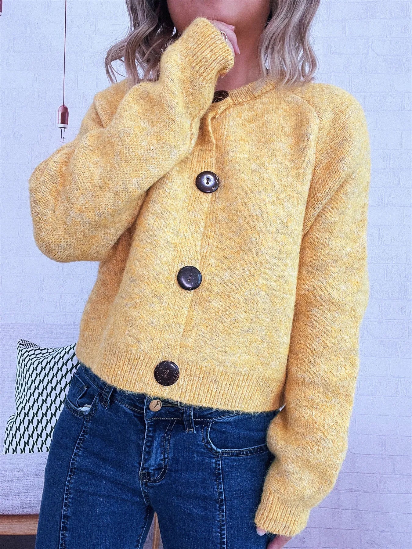 Women's Cardigan Button-Up Raglan Sleeve Casual Knit Top Yellow One Size 9890a3187508408fb77c04c9bca3a00e-Max-Origin Trendsi