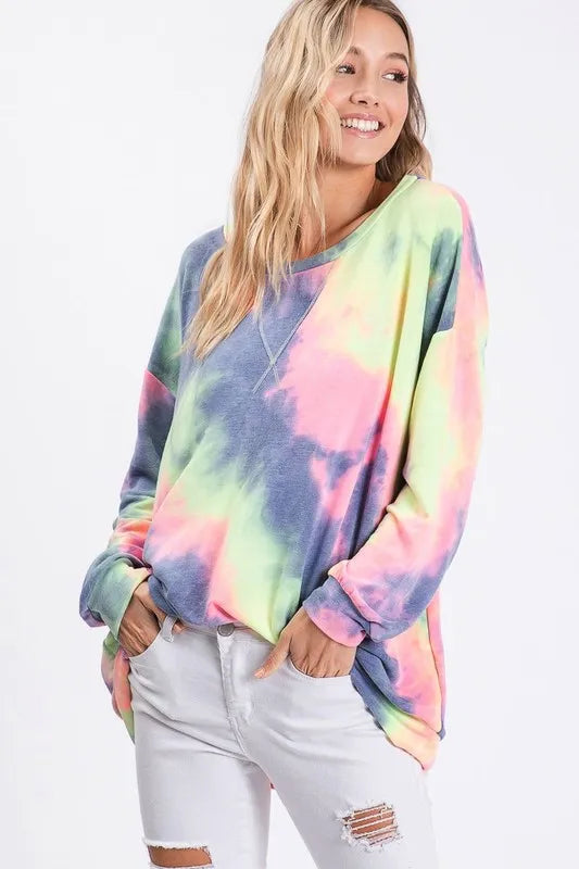 BiBi Tie Dye French Terry Print Top Multicolor Longline Sweatshirt 98a3d348e86249e0a1f167bc569a86b1-Max-Origin Trendsi