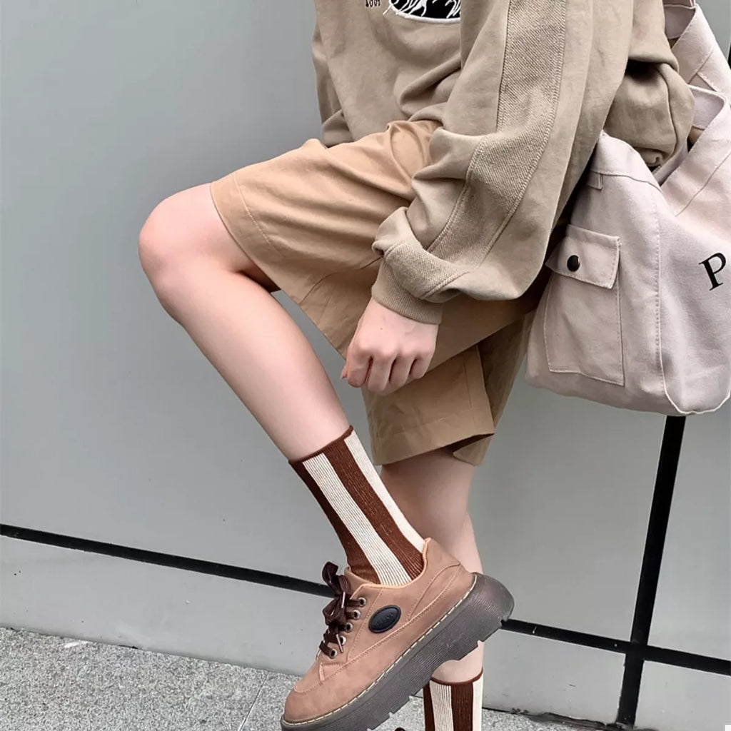 Women's Crew Socks Cotton Contrast Striped Accessories 98b170e3-7a01-48f4-8fd6-094c969ce218-Max-Origin Trendsi