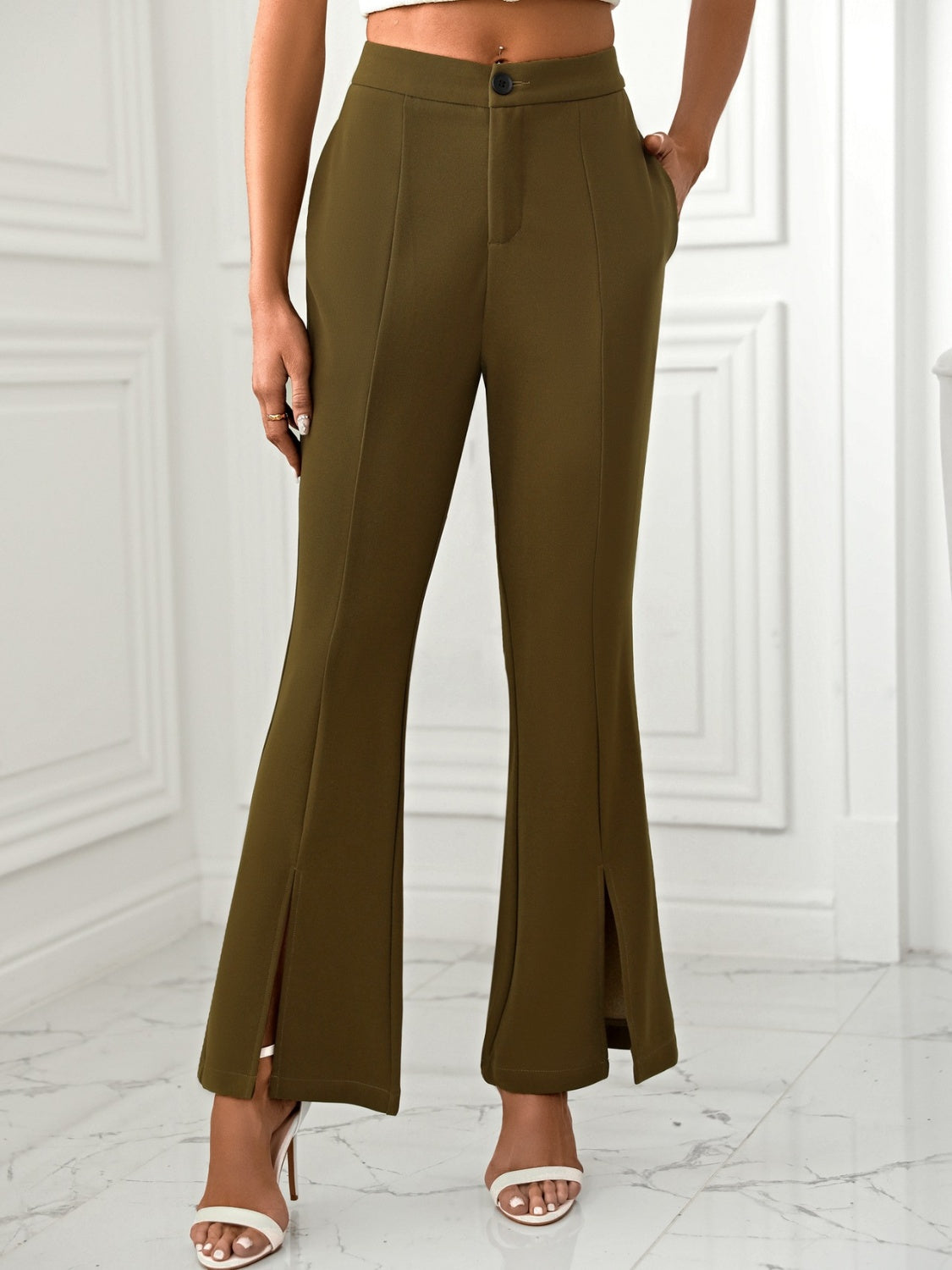 Women Wide Leg Pants Slit Flare Solid with Pockets 98b8b6af-5cad-4804-b60f-4455692b79f6-Max Trendsi