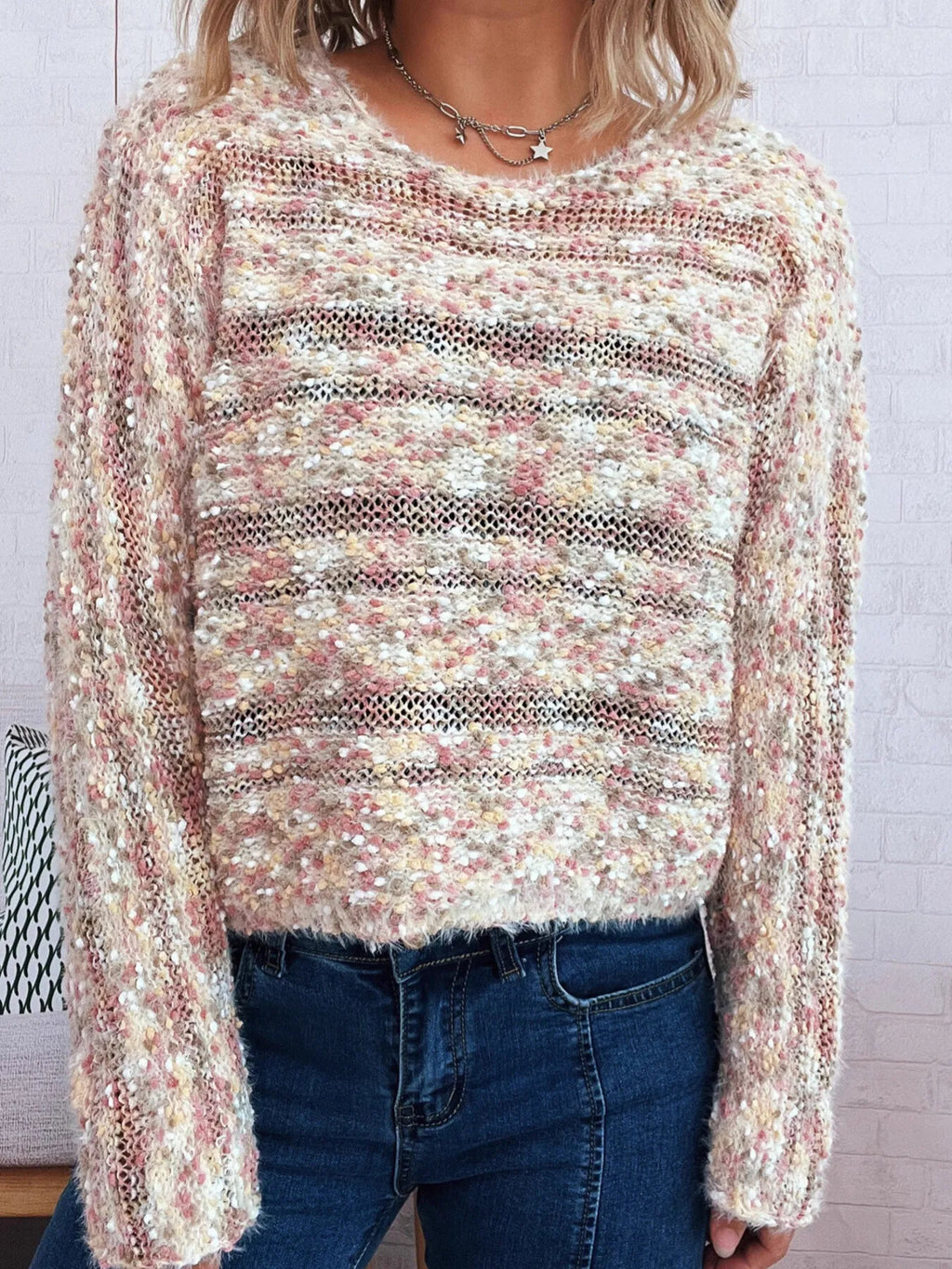 Women's Sweater Round Neck Long Sleeve Stripe Knit Lightweight & Comfortable 98c024f1bbca4fc094850ed060cbb4a8-Max-Origin Trendsi