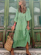 Maxi Dresses Colorful Printed V-Neck Balloon Short Sleeve Ruffled Oversized 98c786593689447c8f636aff80c288fb-Max-Origin Trendsi