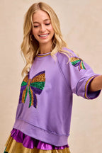BiBi Womens Blouse Lavender Sequin Patched Ribbon Mardi Gras Theme Top 98e3fc741c3349c0b395c5c1cffa1332-Max-Origin Trendsi