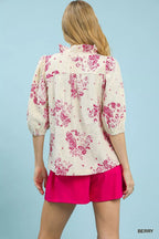 Umgee Womens Blouse Floral Embroidered Top with Ruffle Trim Short Sleeve 98eae935-36c2-42f4-a9a1-d0fe92fa37a7-Max-Origin Trendsi
