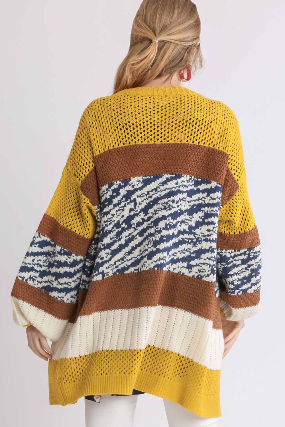 Umgee Cardigan Gold Brown Color Block Open Front Longline Knitwear 98f29f55-b1b5-4a17-a4c2-ba7bdbef59b2-Max Trendsi