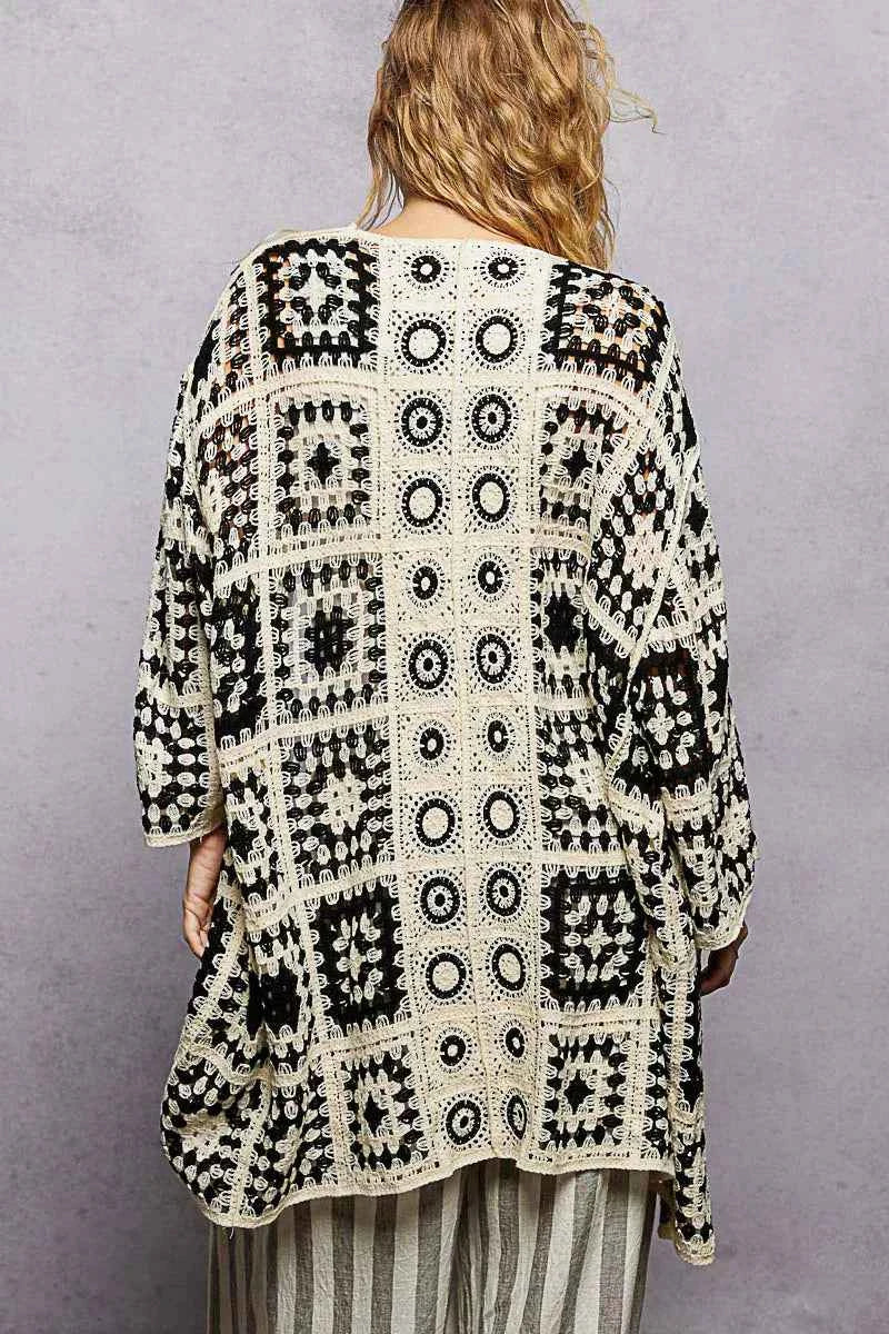 POL Crochet Cardigan Black Multi Longline Open Front with Granny Square Pattern 98f641f8-4588-4e75-8841-d050ee239736-Max-Origin Trendsi