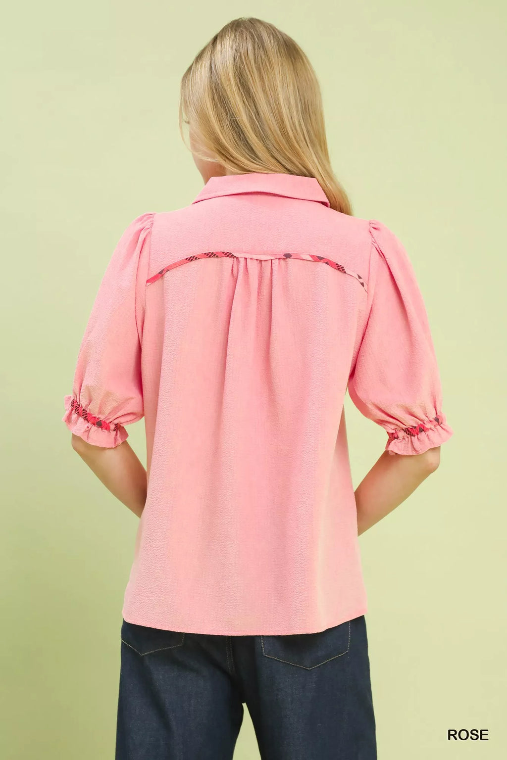 Umgee Blouse Rose Scalloped Trim with Puff Short Sleeves Top 98f68617-efcb-4fbd-a4e7-7f170b0a57b7-Max-Origin Trendsi