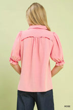 Umgee Blouse Rose Scalloped Trim with Puff Short Sleeves Top 98f68617-efcb-4fbd-a4e7-7f170b0a57b7-Max-Origin Trendsi
