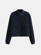 Women Baseball Cropped Jacket Pocketed Solid Snap Collared Long Sleeve 99075913-56ce-4b65-87bb-76a50b2adccd-Max Trendsi