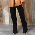 Point Toe Block Heels Boots Black 9909a02715b54a49928a60dfffcc3b08-Max-Origin Trendsi