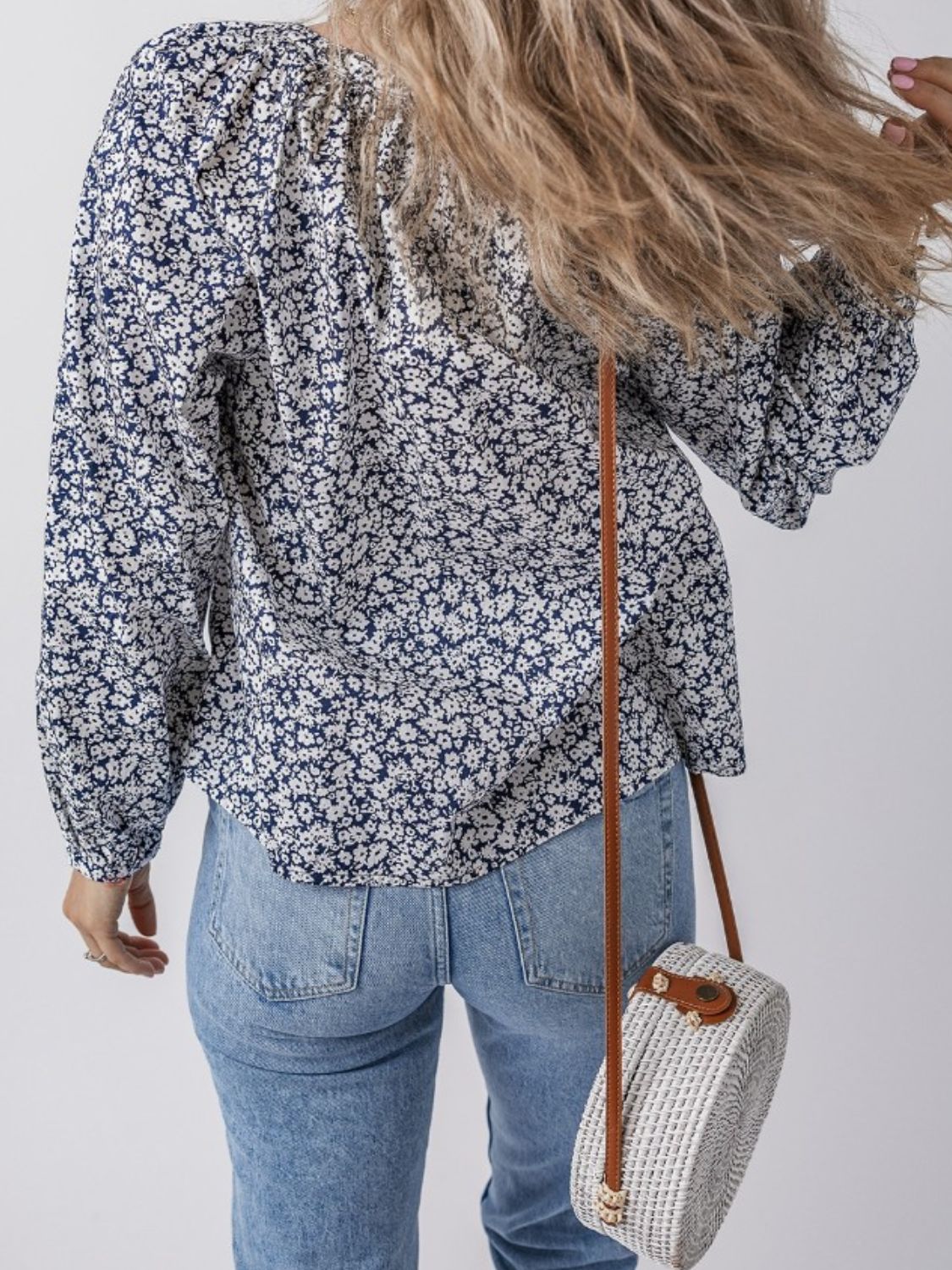 Women's Dusty Blue Floral Print Cotton Blouse Long Sleeve 991b4f50-b353-49dc-8725-956a87ea4e51-Max Trendsi