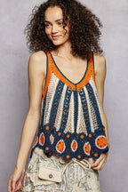 POL Flowy Tank Top Indigo Multi Stripe Pattern Openwork Knit with Scalloped Edge 991d779c-3f1b-46cb-9341-a1400032640c-Max-Origin Trendsi