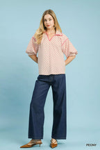 Umgee Womens Blouse Chevron Stripe Collared Relaxed Top Short Sleeve 991f38a9-682e-4943-899b-2ff91e1a71ae-Max-Origin Trendsi