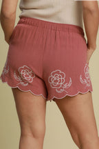 Umgee Linen Blend Shorts with Floral Embroidered Details Dusty Pink 991f7c17-8f26-4991-ae17-a0a88e4525d4-Max Trendsi