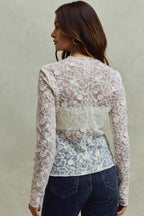 SO ME Womens Blouse Lace Off White Long Sleeve 3d Effect Floral Layering Top 992e2c59df3e4eb08f5283d322fcb161-Max-Origin Trendsi
