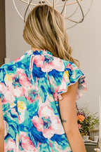 BiBi Floral Top Round Neck Ruffled Cap Short Sleeve Blouse 99370f97-bcdb-4c8e-bbcb-a6a7c4eac7c3-Max Trendsi
