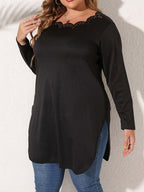 Plus Size Long Sleeve T-Shirt with Side Slits