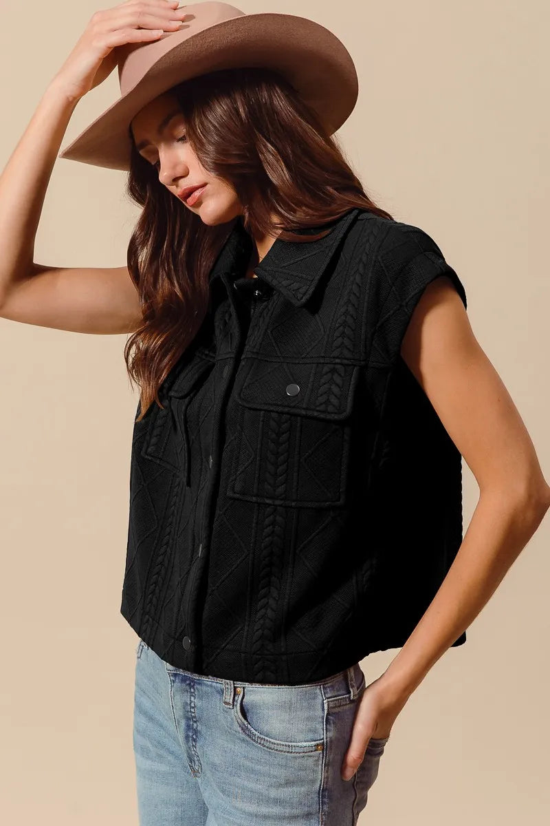 SO ME Button Up Knit Vest Black Cable Quilting Stitch Sleeveless Pocketed 9948720cadc246a2a4846a713ee5e3cc-Max-Origin Trendsi