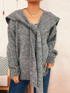 Women's Sweater with Shawl Knit Ribbed Ribbed Hem V-Neck Long Sleeve Gray One Size 9955414d15394c5994ec7a24b705efcf-Max-Origin Trendsi