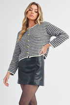 Aemi + Co Cardigan Black Striped Cotton Knit Classic Long Sleeve Buttoned 9980f57a-dc72-4e94-b6f0-2b7b1ba048fa-Max Trendsi