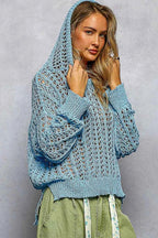 POL Openwork Round Neck High Low Knit Top