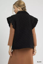 Umgee Womens Vest Corduroy Quilted Black Ruffle Short Sleeve Outwear 998b7ec4-872d-4903-b035-bc11df2df9bc-Max-Origin Trendsi