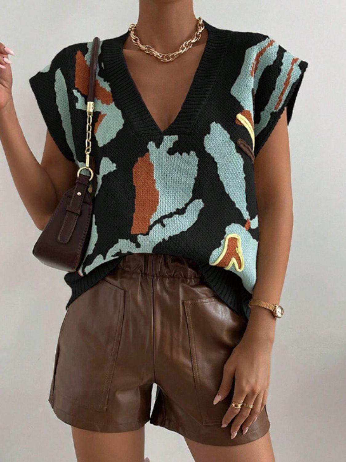 Sweater Vest Color Block V-Neck Knit Sleeveless Knitwear Top Black 999c3b16-f0f7-43cb-a6d8-2b1a8d160f82-Max Trendsi