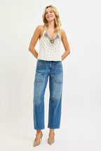 RISEN Womens Barrel Jeans 4 Way Stretch Mid Rise with Patch Pocket 999f32f6ba7446ae8c776fd9451e8b70-Max-Origin Trendsi