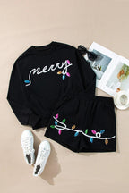 Loungewear Christmas Set MERRY Sequin Round Neck Long Sleeve Top and Shorts Set 99ca2b9c-1088-4669-9c94-a88cffce4636-Max Trendsi
