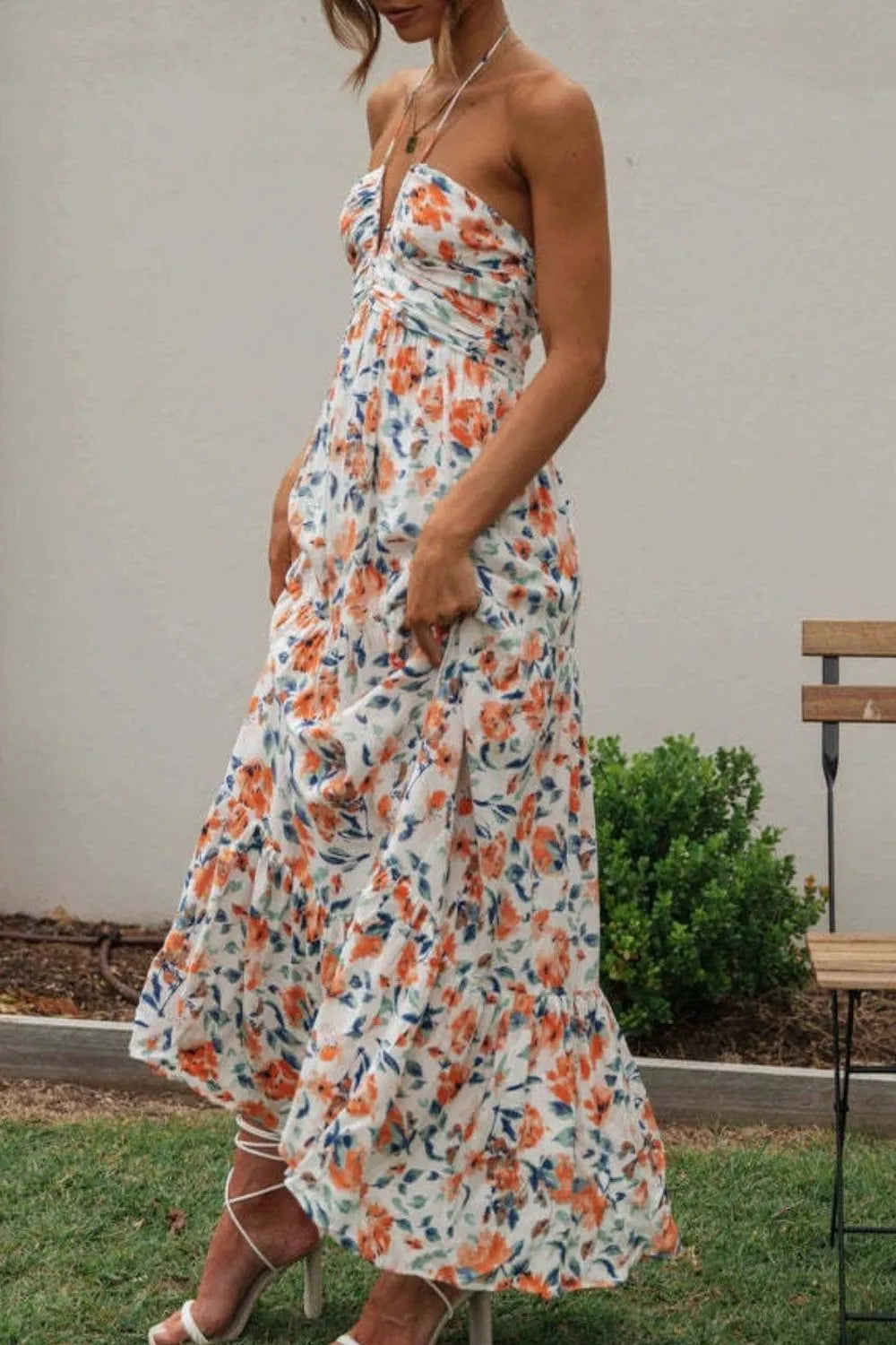 Floral Maxi Dress Halter Cut Out Neck Tiered Backless 99d3291b-3284-41ba-ae64-e5e50d6cd331-Max-Origin Trendsi