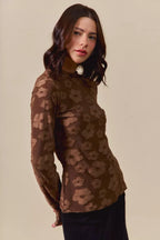 SO ME Womens Blouse Brown Floral Jacquard Casual Tops Stretched 99db77a42f654c7eb1e0c56968664ff7-Max-Origin Trendsi