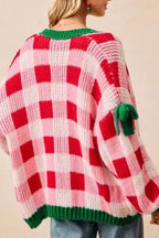 Christmas Womens Cardigan Checkered Knit Bow-Tie Sleeves Oversized 99e52be5-cf50-4ce4-8528-51a2e7d4cd1b-Max-Origin Trendsi