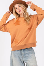SAGE+FIG USA Women Sweatshirt 100% Cotton Cinnamon Star Patch Long Sleeve 99e56283-bbd2-4f86-9405-bdc2016347d1-Max Trendsi