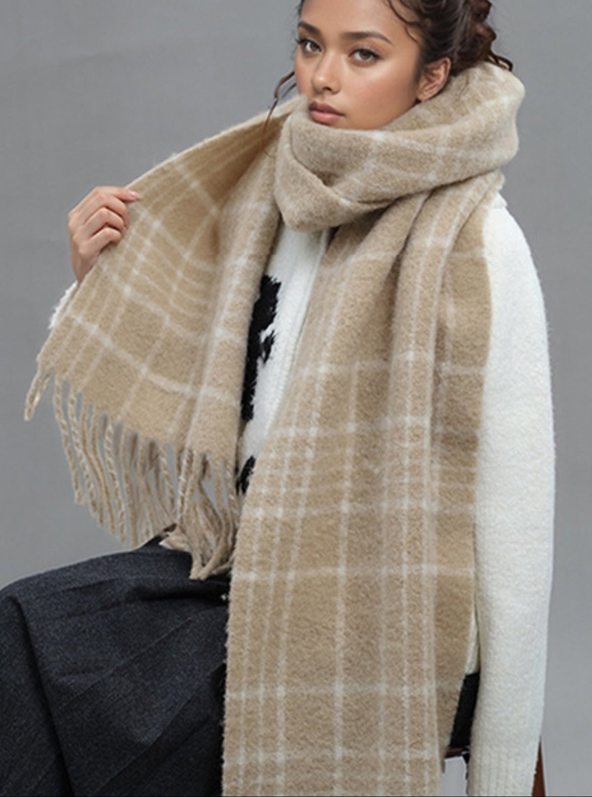 Women Fur Scarf Plaid Fringe Thermal Warm Long Scarves Accessories Tan One Size 99e684de-0638-4a37-bd82-89c7ac3971cb-Max Trendsi