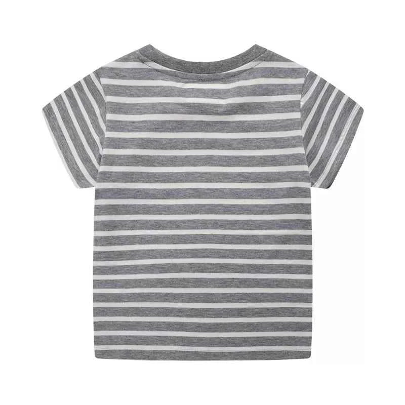 Boy's Cotton T-Shirt Children's Excavator Striped Round Neck Short Sleeve Top 99ef64a1-cc47-4a47-b5b3-b71cf5e0a2f2-Max-Origin Trendsi