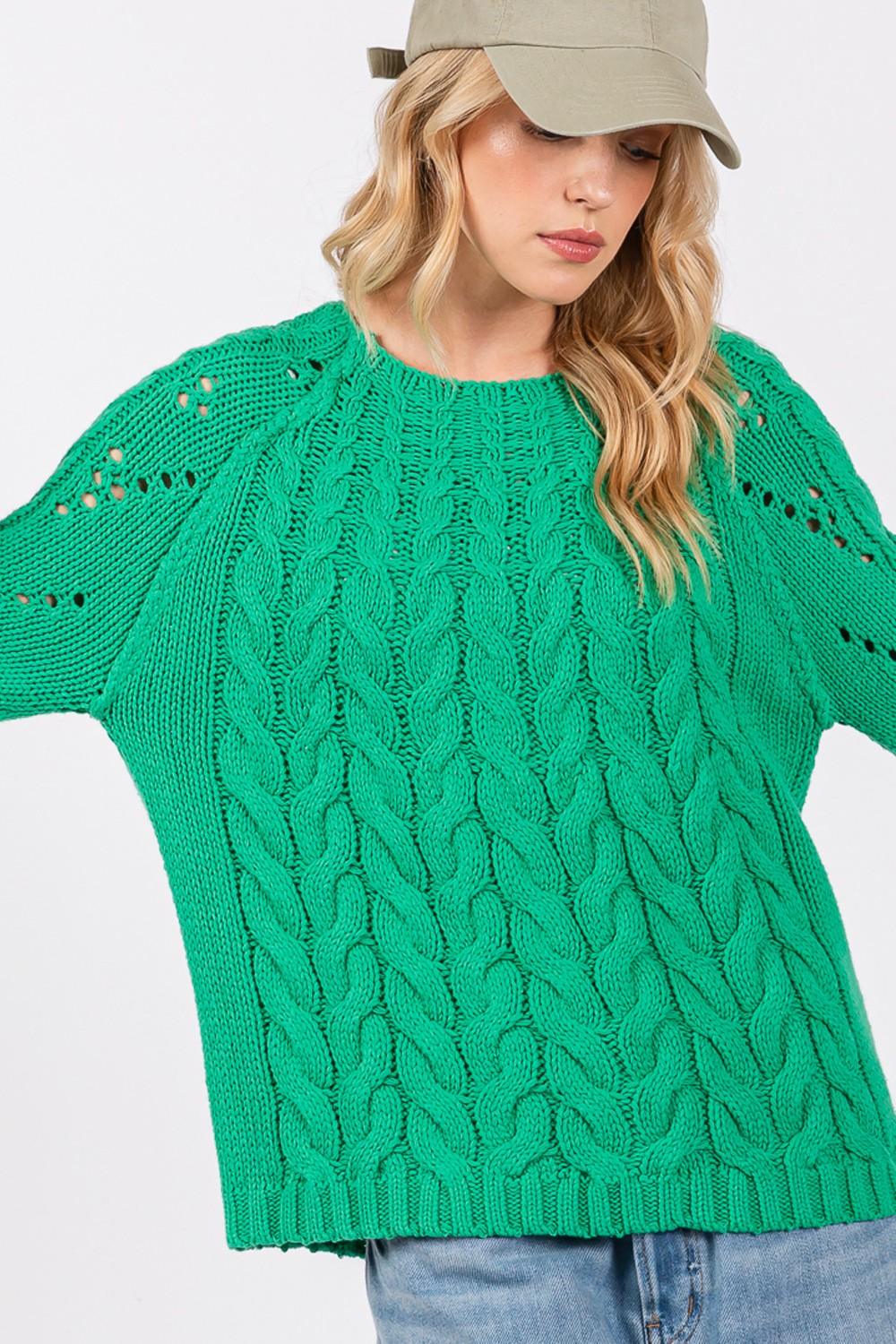 SAGE + FIG Emerald Sweater Cable-Knit Long Sleeve Eyelet Knitwear 99f1703c-38a5-4a62-92ba-29a277ebb7c5-Max Trendsi