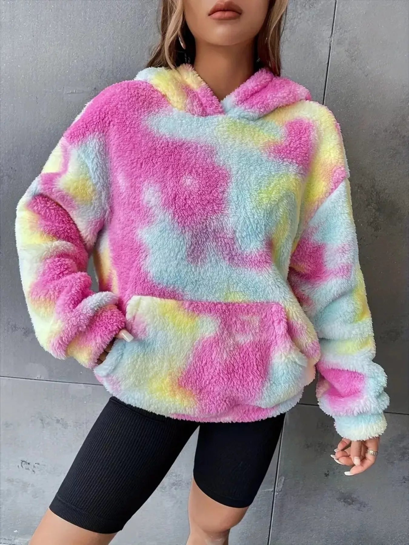 Womens Hoodie Tie-Dye Plush Fleece Fuchsia Pink Pocketed 99f945172c7f4a439a760fcd4b660720-Max-Origin Trendsi