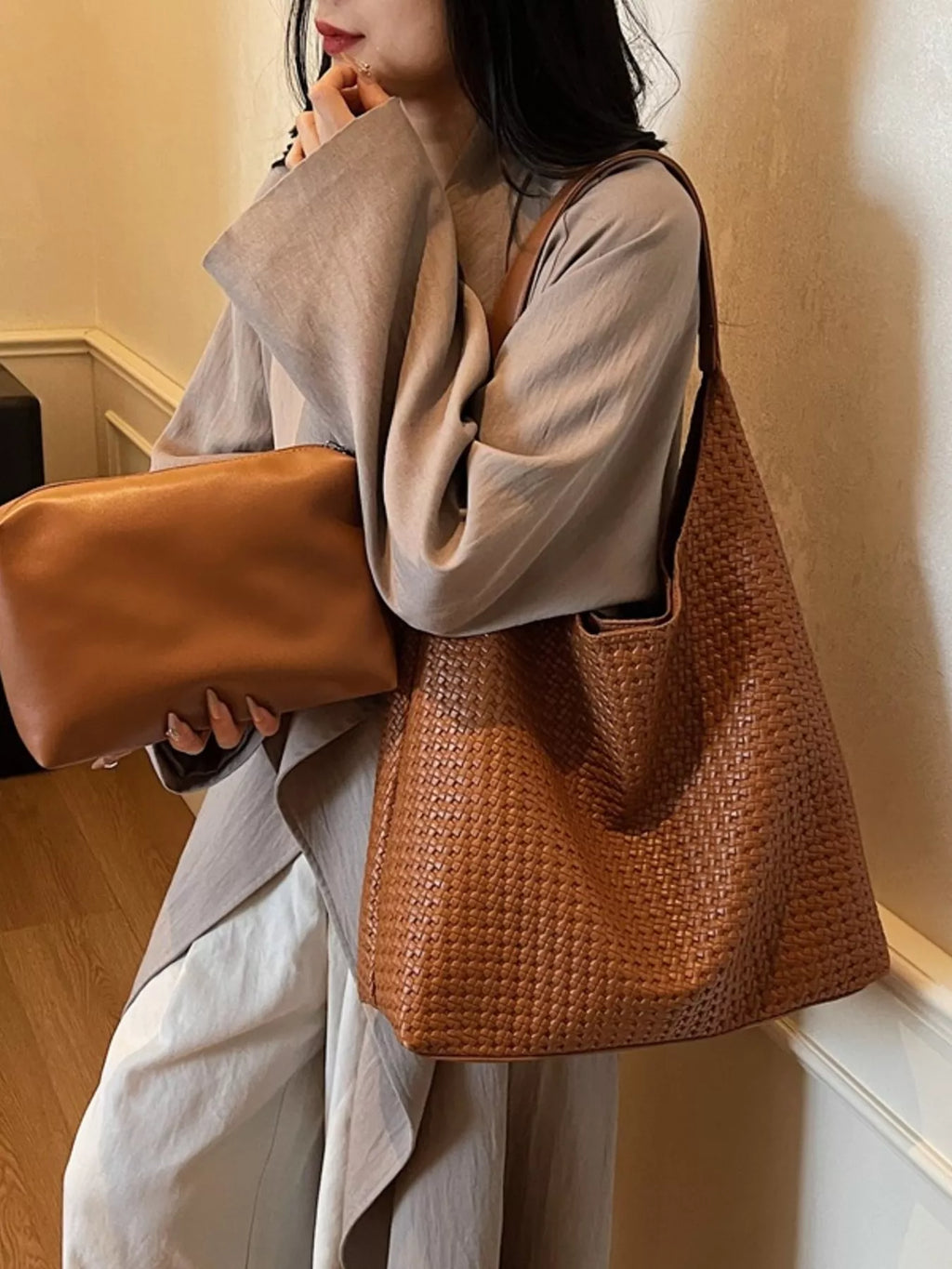 Womens Shoulder Bag Woven Straw Texture Pu Leather Large Handbag 99fb3172e7034b86b4190c64c3d39b06-Max-Origin Trendsi