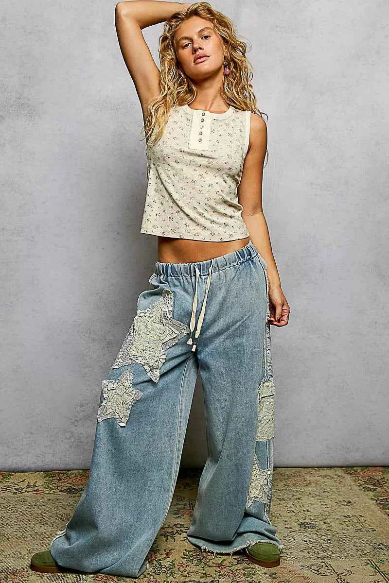 POL Floral Round Neck Cropped Ribbed Tank