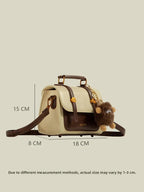 Fashionable Small Square Handbag Women's Two-Tone Brown Mini Flap Crossbody Bag