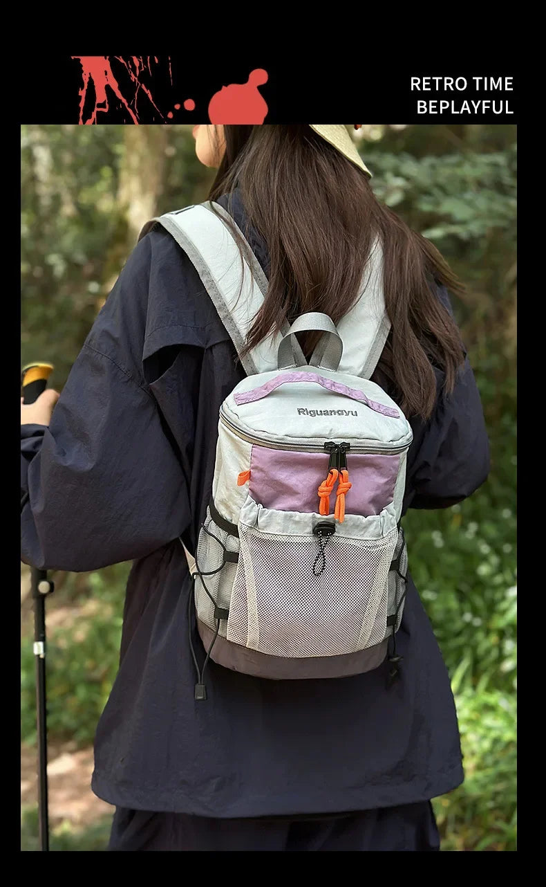 Hiking Backpack Nylon Lightweight Outdoor Travel Shoulder Bag Mesh Pocket