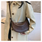 Crescent Shoulder Bag with Plush Charm Medium Zipper Soft Pu Leather Crossbody