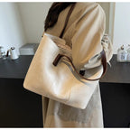 Casual Women's Shoulder Bag Pu Leather Zipper Contrast Strap Tote Bag Medium