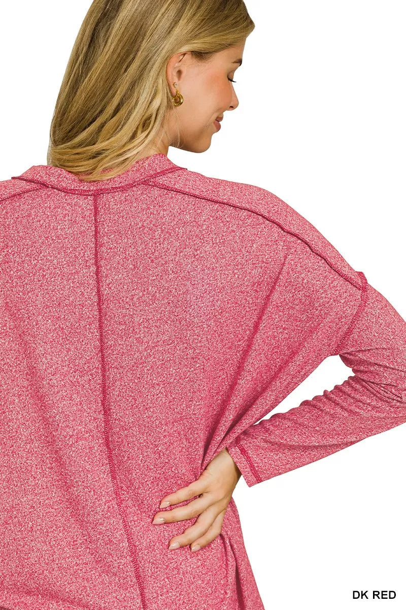 Zenana Soft Melange Hacci Exposed Seam Hi-low Tee 9a0a6379c9974f89874735e9911672c7-Max-Origin Trendsi