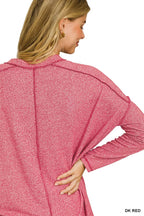 Zenana Soft Melange Hacci Exposed Seam Hi-low Tee 9a0a6379c9974f89874735e9911672c7-Max-Origin Trendsi