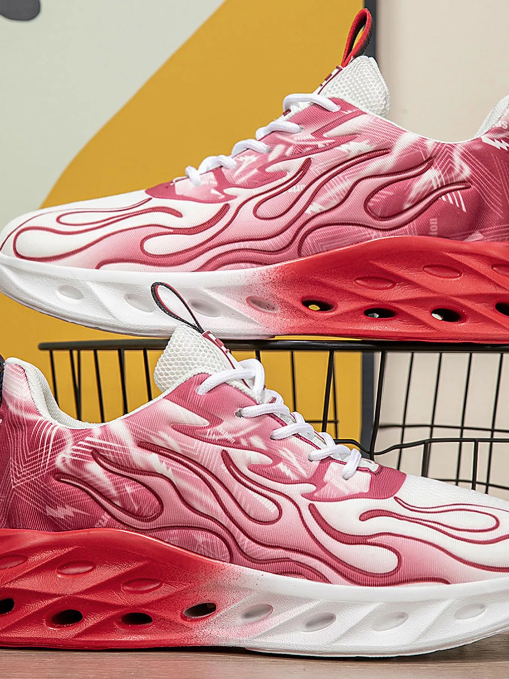 Women's Athletic Shoes Round Toe Lace Up Mesh Rubber Flat Shoes Red And White 9a3c3f5e-2790-4241-81b1-d5c6e37bbf34-Max-Origin Trendsi